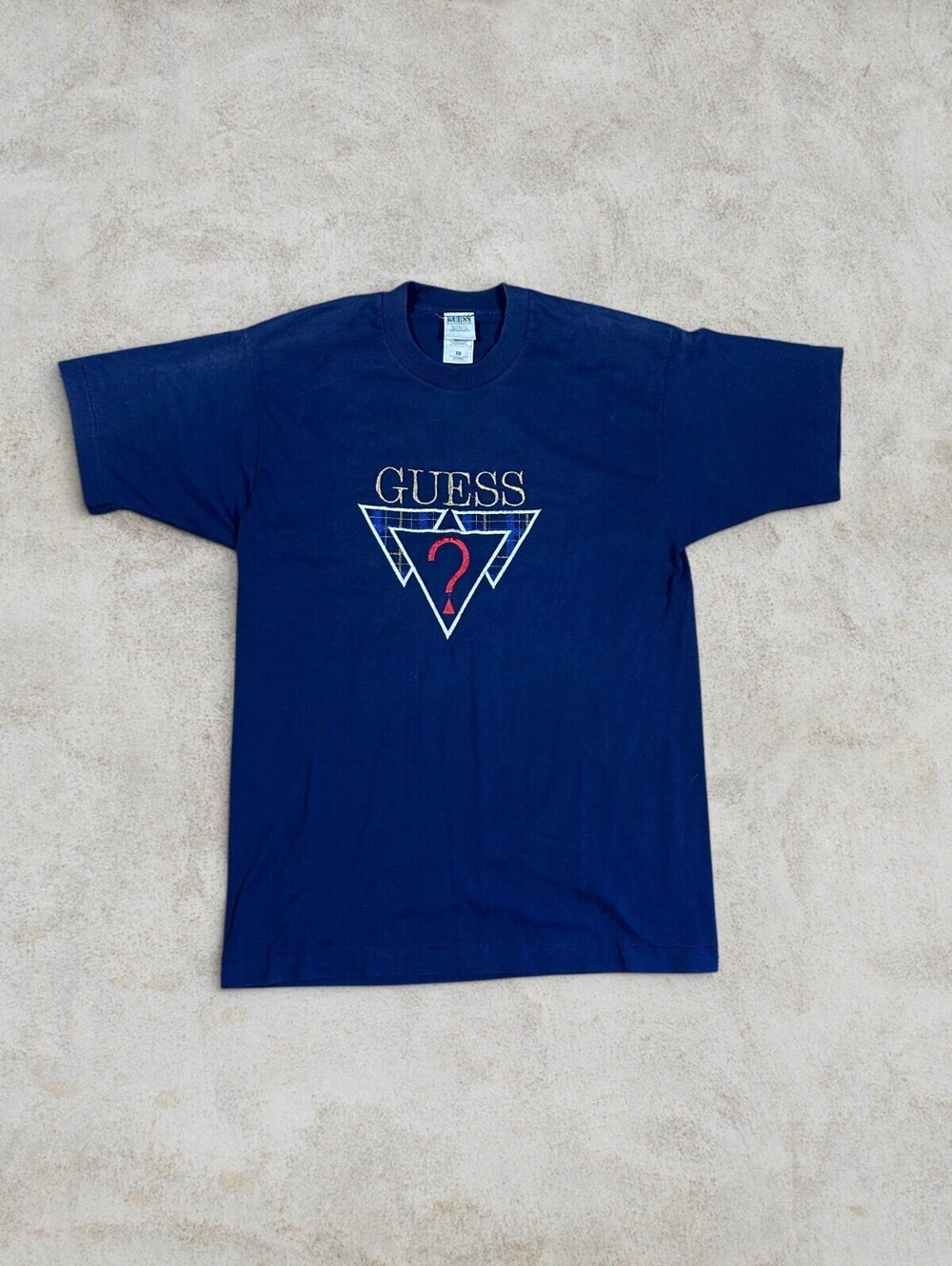 Vintage GUESS USA Made Single Stitch Logo T Shirt Navy Blue Y2K Sz L